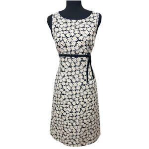 Talbots Petites Daisy Floral Sleeveless Dress Navy White Yellow Size 10